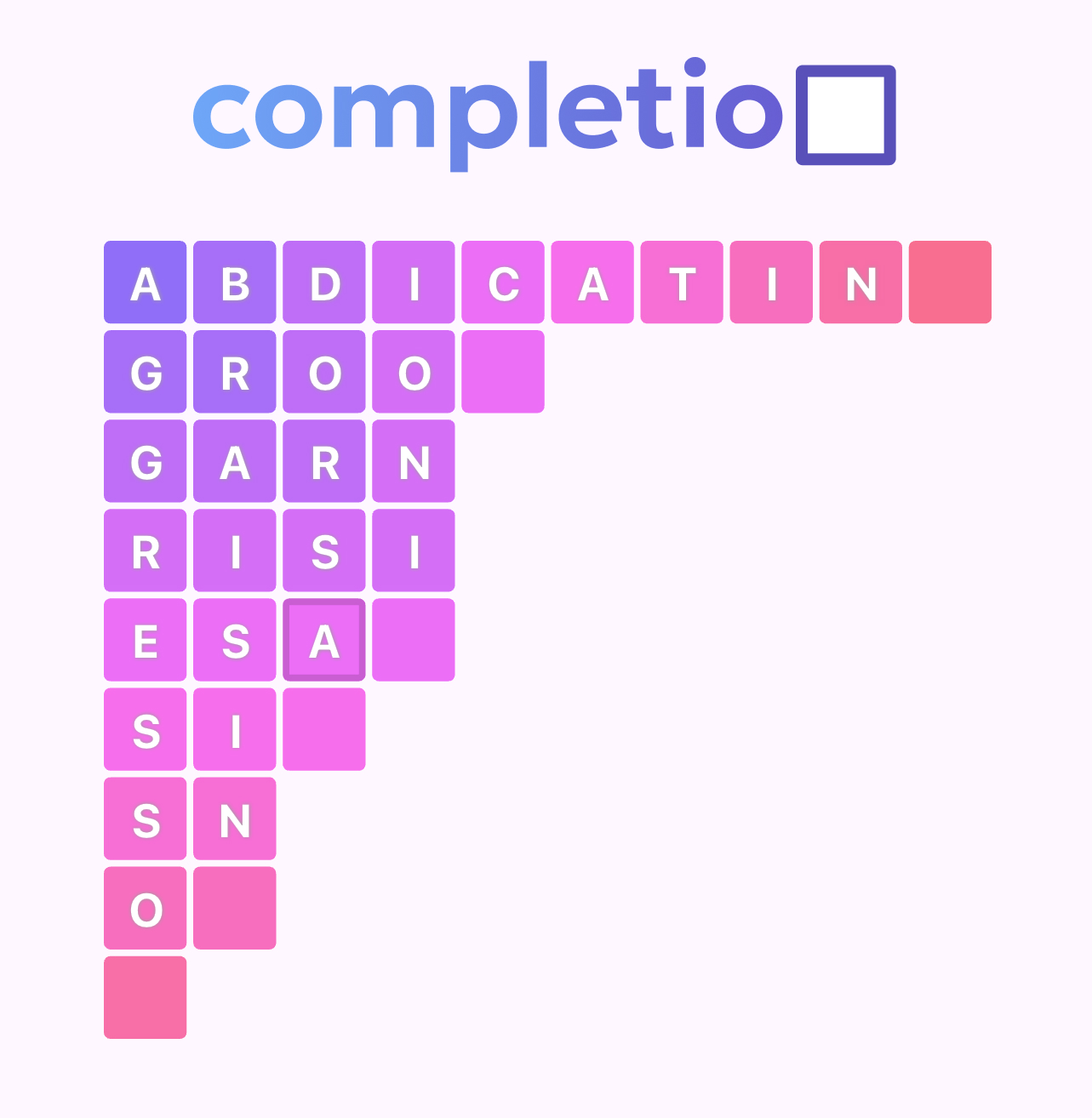 Screenshot of Completio grid